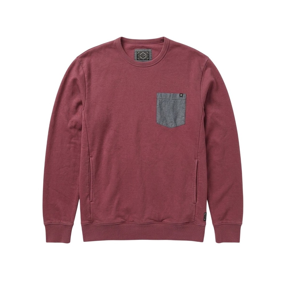 Billabong Sweatshirt Mens Medium Burgundy Crewneck Pocket Contrast Yoke